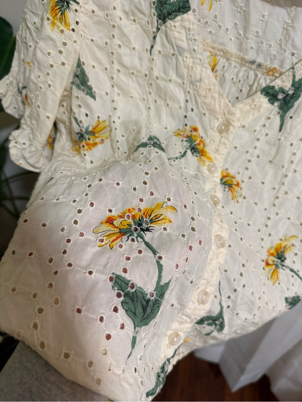 Madewell Cream Eyelet Button-Front Sunflower Blouse - Picture 4 of 5